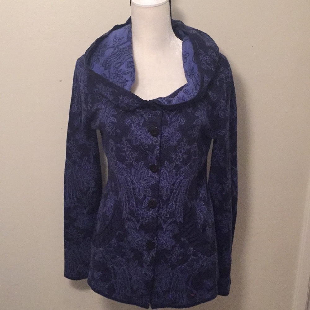 Krimson Klover Blue Peacock Print Sweater SOFT XL